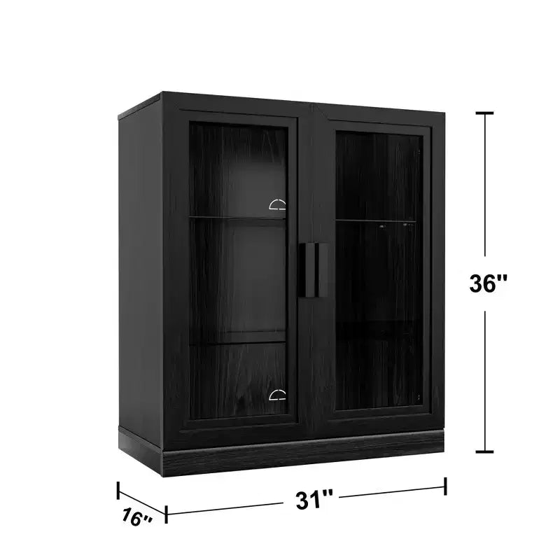 Mobile buffet laterale accentato in legno 36x31x16 in nero, organizer contenitore con ripiani regolabili e ante in vetro per cucina, camera da letto, soggiorno/sala da pranzo