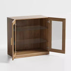 [79 cm | Tonalità Legno Naturale] Mobile Decorativo con Doppia Anta in Vetro (Ampio Spazio a Strati + Modernità Semplice)