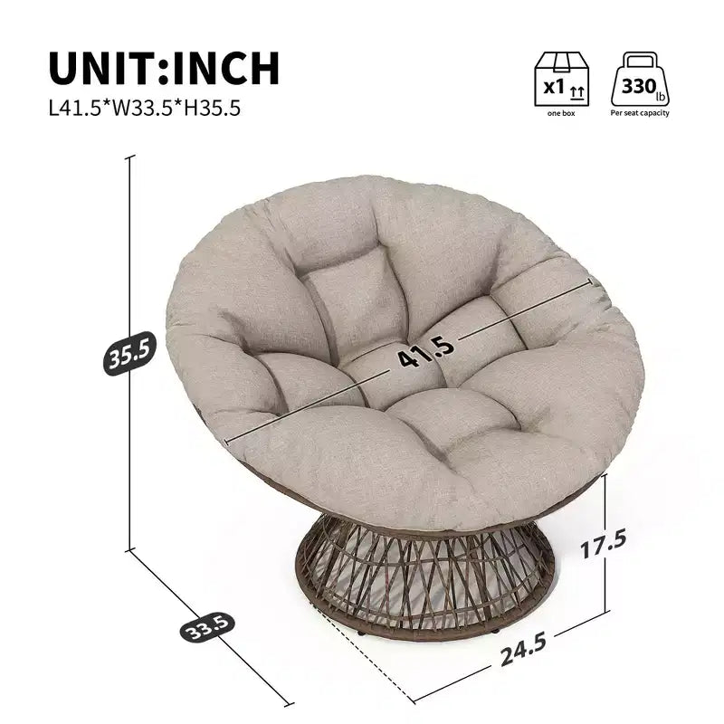 Poltrona Girevole Okak Modern Accent, 41.5 Pollici, Ergonomica in Rattan con Cuscino in Tessuto di Nuova Generazione ad Alta Densità, Rivestimento a Prova di 3 Agenti, Telaio in Ferro ad Alta Capacità