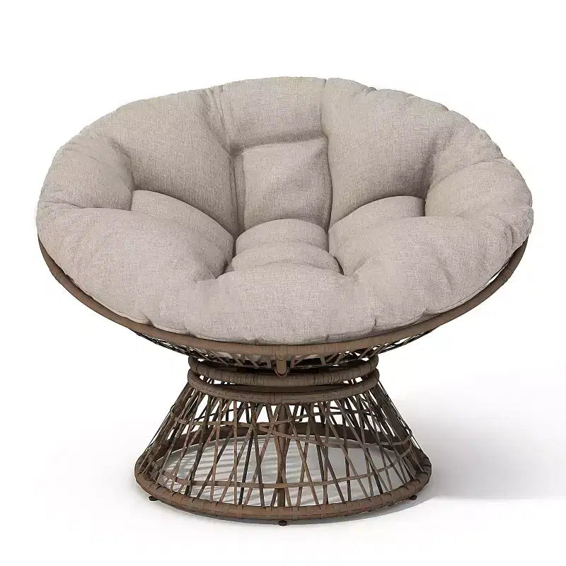 Poltrona Girevole Okak Modern Accent, 41.5 Pollici, Ergonomica in Rattan con Cuscino in Tessuto di Nuova Generazione ad Alta Densità, Rivestimento a Prova di 3 Agenti, Telaio in Ferro ad Alta Capacità