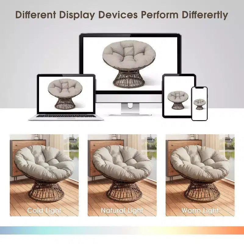 Poltrona Girevole Okak Modern Accent, 41.5 Pollici, Ergonomica in Rattan con Cuscino in Tessuto di Nuova Generazione ad Alta Densità, Rivestimento a Prova di 3 Agenti, Telaio in Ferro ad Alta Capacità