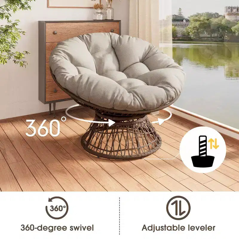 Poltrona Girevole Okak Modern Accent, 41.5 Pollici, Ergonomica in Rattan con Cuscino in Tessuto di Nuova Generazione ad Alta Densità, Rivestimento a Prova di 3 Agenti, Telaio in Ferro ad Alta Capacità