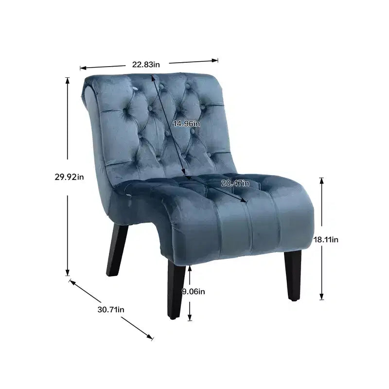 Okak Modern Armless Velvet Accent Chair, Sedia comoda imbottita in tessuto con bottoni e gambe in legno