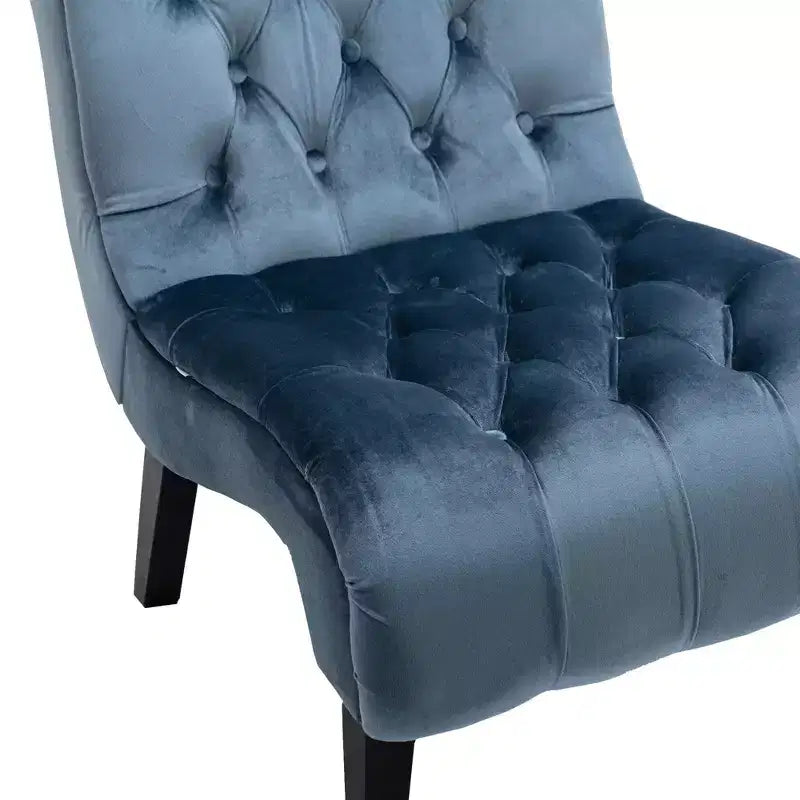Okak Modern Armless Velvet Accent Chair, Sedia comoda imbottita in tessuto con bottoni e gambe in legno
