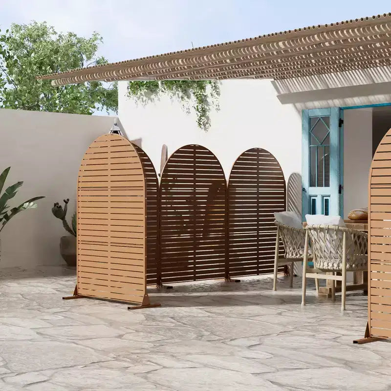 72 H47W Dovelina Recinzione per la privacy da giardino in metallo zincato marrone con parte superiore ad arco