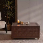 Tavolino da caffè quadrato in legno Bob Storage da 31,5 GDFStudio con coperchio rimovibile e decorazione intrecciata