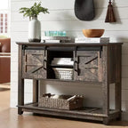 AMERLIFE Tavolo Divano con Ante Scorrevoli a Barn Door, Tavolino Consolle TV, Tavolo Ingresso Rustico da Fattoria da 46 pollici con Vano Contenitore