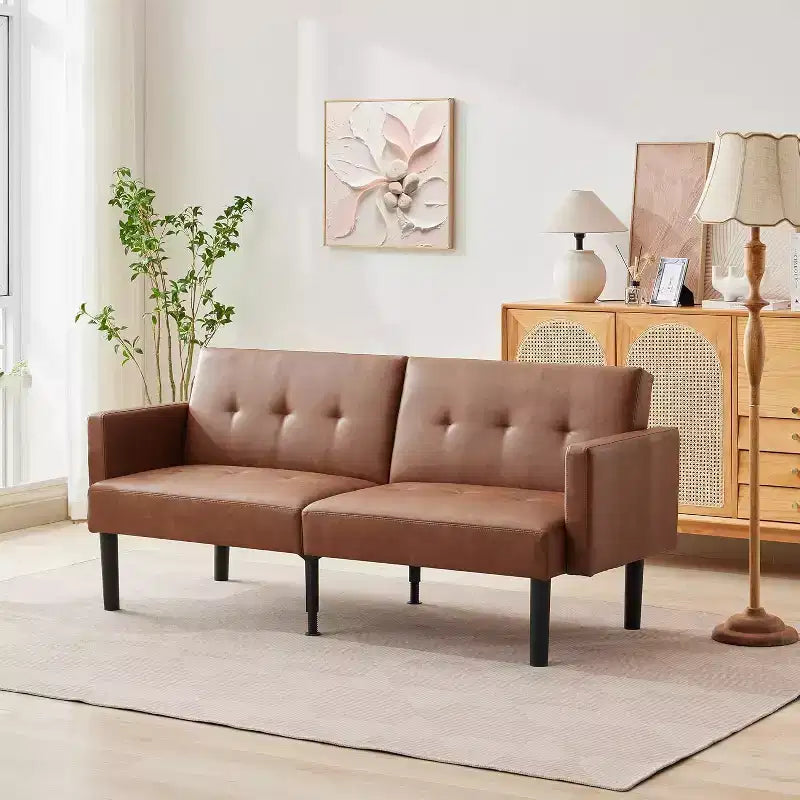 Divano letto futon regolabile a 3 posizioni, divanetto compatto, divano letto moderno di metà secolo, divano trasformabile, divani per soggiorno (grigio/marrone)