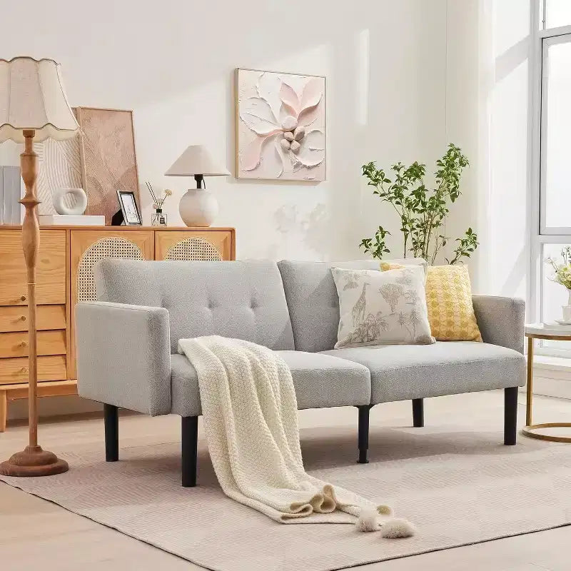 Divano letto futon regolabile a 3 posizioni, divanetto compatto, divano letto moderno di metà secolo, divano trasformabile, divani per soggiorno (grigio/marrone)
