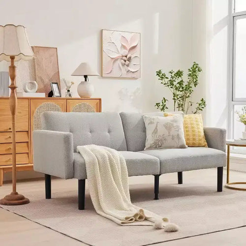 Divano letto futon regolabile a 3 posizioni, divanetto compatto, divano letto moderno di metà secolo, divano trasformabile, divani per soggiorno (grigio/marrone)
