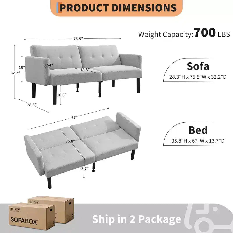Divano letto futon regolabile a 3 posizioni, divanetto compatto, divano letto moderno di metà secolo, divano trasformabile, divani per soggiorno (grigio/marrone)