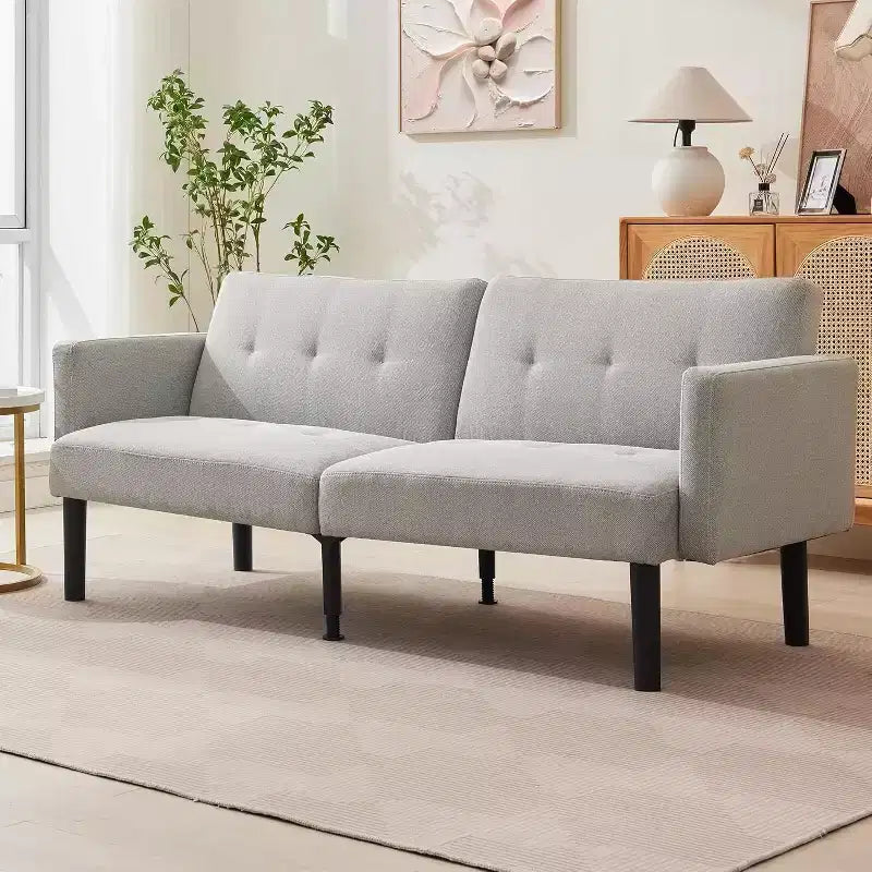 Divano letto futon regolabile a 3 posizioni, divanetto compatto, divano letto moderno di metà secolo, divano trasformabile, divani per soggiorno (grigio/marrone)