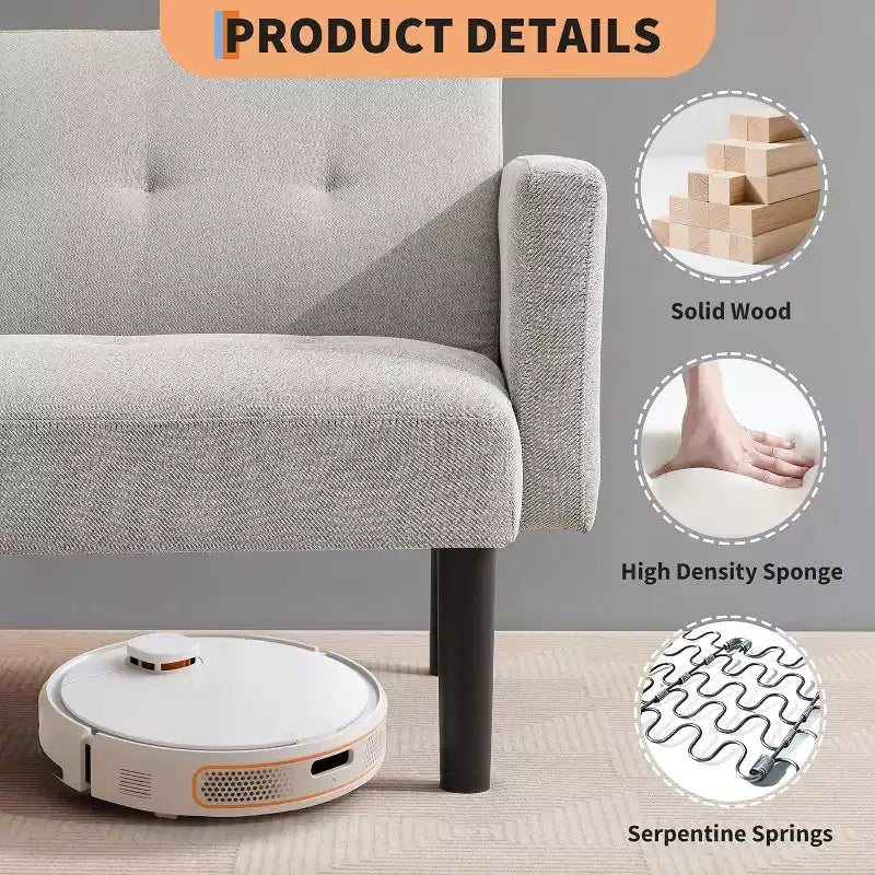 Divano letto futon regolabile a 3 posizioni, divanetto compatto, divano letto moderno di metà secolo, divano trasformabile, divani per soggiorno (grigio/marrone)