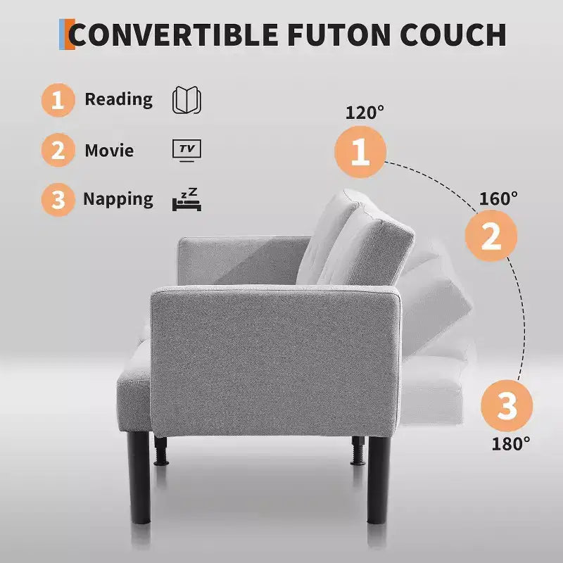 Divano letto futon regolabile a 3 posizioni, divanetto compatto, divano letto moderno di metà secolo, divano trasformabile, divani per soggiorno (grigio/marrone)