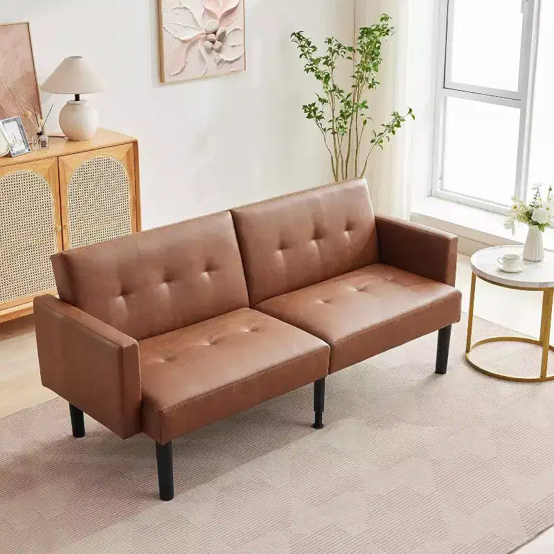 Divano letto futon regolabile a 3 posizioni, divanetto compatto, divano letto moderno di metà secolo, divano trasformabile, divani per soggiorno (grigio/marrone)