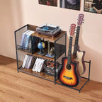 VEVOR Mobiletto per Giradischi a 3 Livelli con Supporto per Chitarra, Porta Giradischi con Spazio per Contenere Fino a 300 Album, Mobile per Dischi in Vinile con Telaio in Rete Metallica