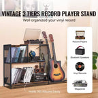 VEVOR Mobiletto per Giradischi a 3 Livelli con Supporto per Chitarra, Porta Giradischi con Spazio per Contenere Fino a 300 Album, Mobile per Dischi in Vinile con Telaio in Rete Metallica