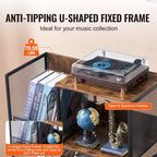 VEVOR Mobiletto per Giradischi a 3 Livelli con Supporto per Chitarra, Porta Giradischi con Spazio per Contenere Fino a 300 Album, Mobile per Dischi in Vinile con Telaio in Rete Metallica