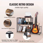 VEVOR Mobiletto per Giradischi a 3 Livelli con Supporto per Chitarra, Porta Giradischi con Spazio per Contenere Fino a 300 Album, Mobile per Dischi in Vinile con Telaio in Rete Metallica