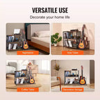 VEVOR Mobiletto per Giradischi a 3 Livelli con Supporto per Chitarra, Porta Giradischi con Spazio per Contenere Fino a 300 Album, Mobile per Dischi in Vinile con Telaio in Rete Metallica