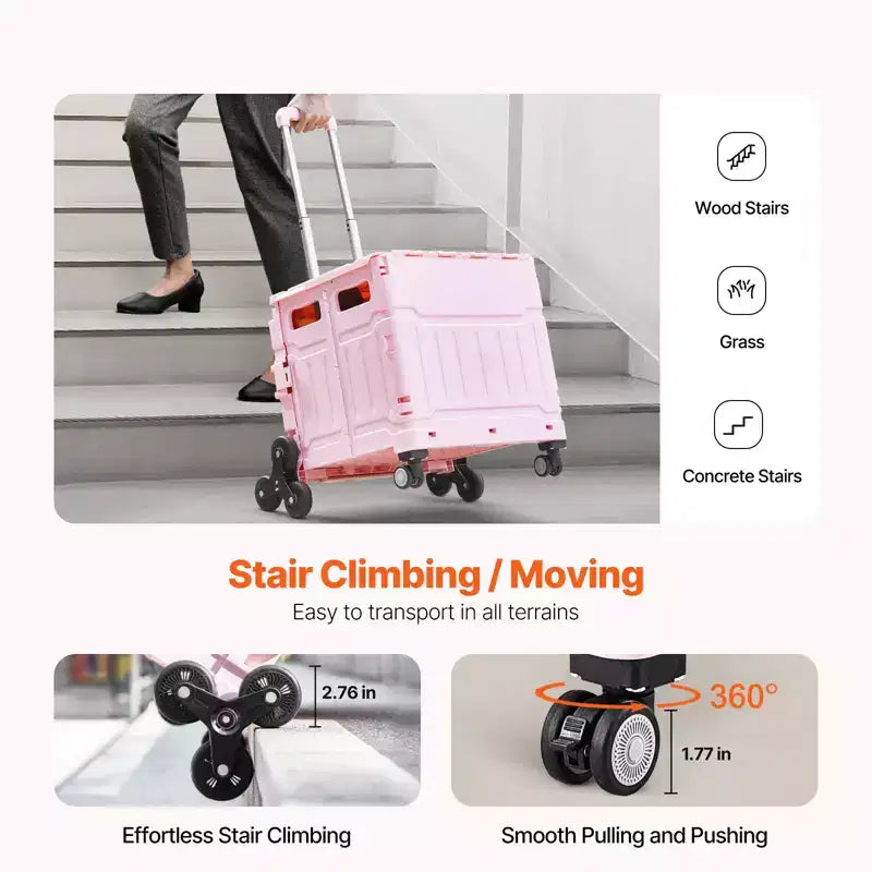 Carrello Pieghevole Utilità VEVOR, Cassa Portatile Pieghevole da 65L con Ruote Saliscale e Ruote Girevoli a 360°, Carrello a Mano