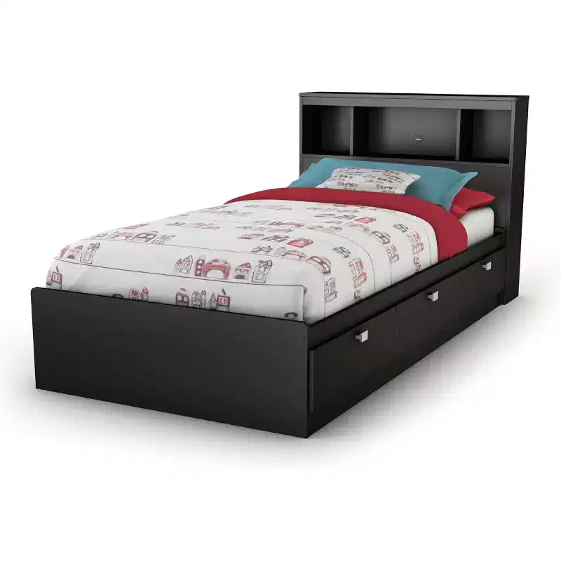 HomeStock Letto singolo nero da 92.07 cm (36.25 pollici) di altezza con libreria, realizzato in truciolato