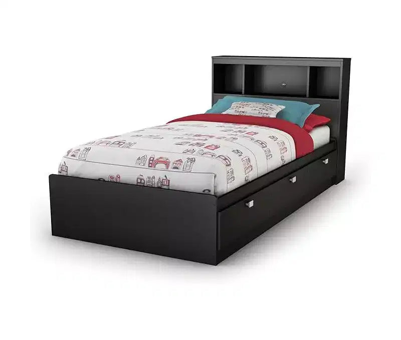 HomeStock Letto singolo nero da 92.07 cm (36.25 pollici) di altezza con libreria, realizzato in truciolato