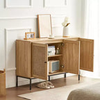 Mobile in Rattan VEVOR, Mobile Contenitore in Rattan con 3 Ante Magnetiche e Ripiani Regolabili, Credenza a Buffet per Corridoio, Ingresso