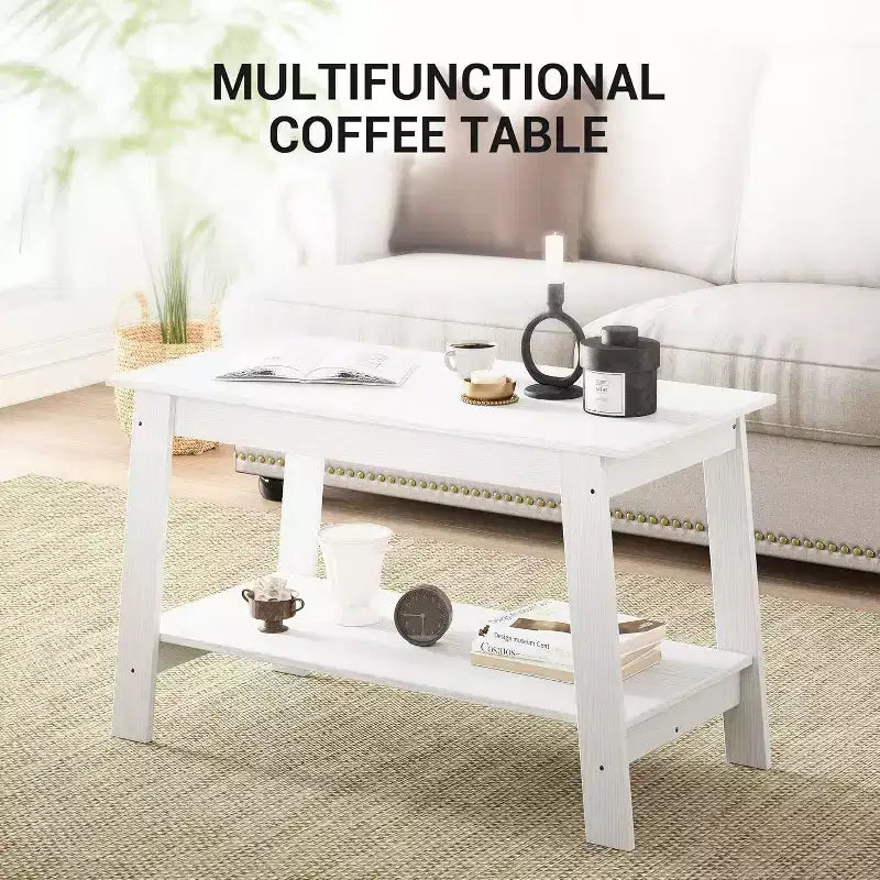 Acekool Tavolino da caffè moderno stile coloniale con ripiano portaoggetti, tavolo centrale rettangolare a 2 livelli, tavolini da salotto industriali per casa e ufficio