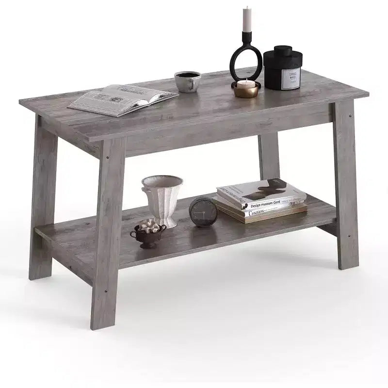 Acekool Tavolino da caffè moderno stile coloniale con ripiano portaoggetti, tavolo centrale rettangolare a 2 livelli, tavolini da salotto industriali per casa e ufficio