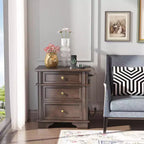 Karl Home 24.02in. W Solid wood 3 drawer nightstand with 2 Usb