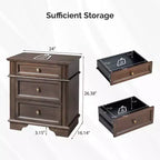 Karl Home Comodino a 3 cassetti in legno massello, 24,02 pollici di larghezza, con 2 porte USB