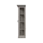Famapy Vetrina Espositiva a 4 Ante in Vetro Finitura Rovere Grigio con Striscia LED Porte in Vetro Temperato Illuminazione a LED Credenza Dispensa