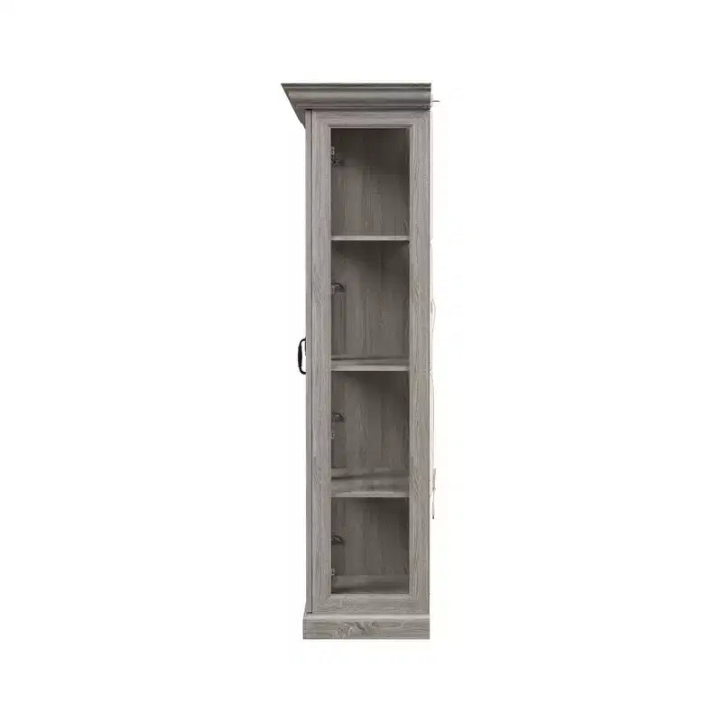 Famapy Vetrina Espositiva a 4 Ante in Vetro Finitura Rovere Grigio con Striscia LED Porte in Vetro Temperato Illuminazione a LED Credenza Dispensa