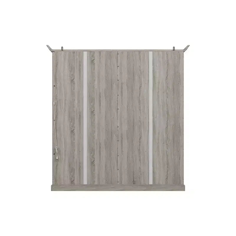 Famapy Vetrina Espositiva a 4 Ante in Vetro Finitura Rovere Grigio con Striscia LED Porte in Vetro Temperato Illuminazione a LED Credenza Dispensa