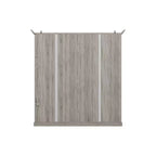 Famapy Vetrina Espositiva a 4 Ante in Vetro Finitura Rovere Grigio con Striscia LED Porte in Vetro Temperato Illuminazione a LED Credenza Dispensa