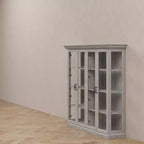 Famapy Vetrina Espositiva a 4 Ante in Vetro Finitura Rovere Grigio con Striscia LED Porte in Vetro Temperato Illuminazione a LED Credenza Dispensa