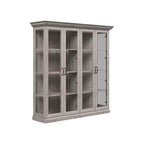 Famapy Vetrina Espositiva a 4 Ante in Vetro Finitura Rovere Grigio con Striscia LED Porte in Vetro Temperato Illuminazione a LED Credenza Dispensa