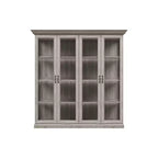 Famapy Vetrina Espositiva a 4 Ante in Vetro Finitura Rovere Grigio con Striscia LED Porte in Vetro Temperato Illuminazione a LED Credenza Dispensa