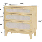 Cassettiera in Rattan a 3 Cassetti, Comodino in Legno, Piccolo Armadietto Bohemian, Tavolino da Notte, Camera da Letto, Soggiorno