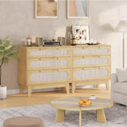 Cassettiera in Rattan a 3 Cassetti, Comodino in Legno, Piccolo Armadietto Bohemian, Tavolino da Notte, Camera da Letto, Soggiorno