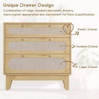 Cassettiera in Rattan a 3 Cassetti, Comodino in Legno, Piccolo Armadietto Bohemian, Tavolino da Notte, Camera da Letto, Soggiorno