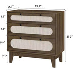 Cassettiera in Rattan a 3 Cassetti, Comodino in Legno, Piccolo Armadietto Bohemian, Tavolino da Notte, Camera da Letto, Soggiorno
