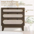 Cassettiera in Rattan a 3 Cassetti, Comodino in Legno, Piccolo Armadietto Bohemian, Tavolino da Notte, Camera da Letto, Soggiorno