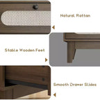 Cassettiera in Rattan a 3 Cassetti, Comodino in Legno, Piccolo Armadietto Bohemian, Tavolino da Notte, Camera da Letto, Soggiorno