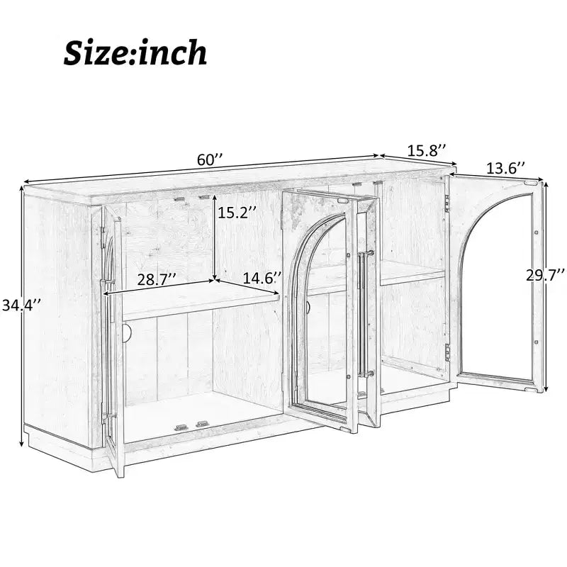 Madia/Credenza grande Whisen a 4 ante con ante in vetro per riporre oggetti