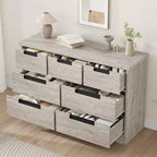 Cassettiera a 7 cassetti per camera da letto, Comò moderno grigio con maniglie incassate, Organizzatore in legno per soggiorno, cameretta, corridoio o ingresso