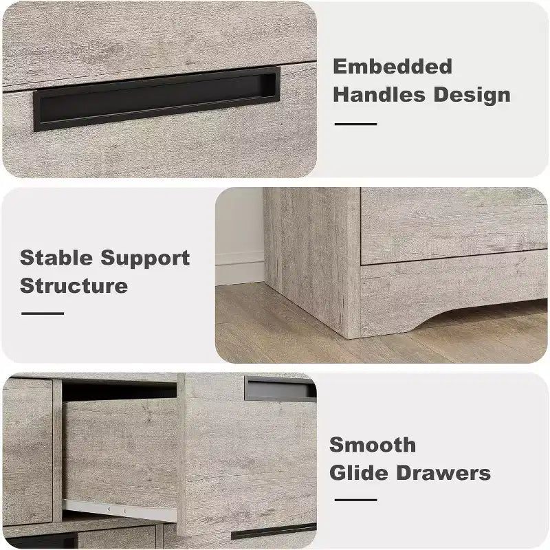 Cassettiera a 7 cassetti per camera da letto, Comò moderno grigio con maniglie incassate, Organizzatore in legno per soggiorno, cameretta, corridoio o ingresso