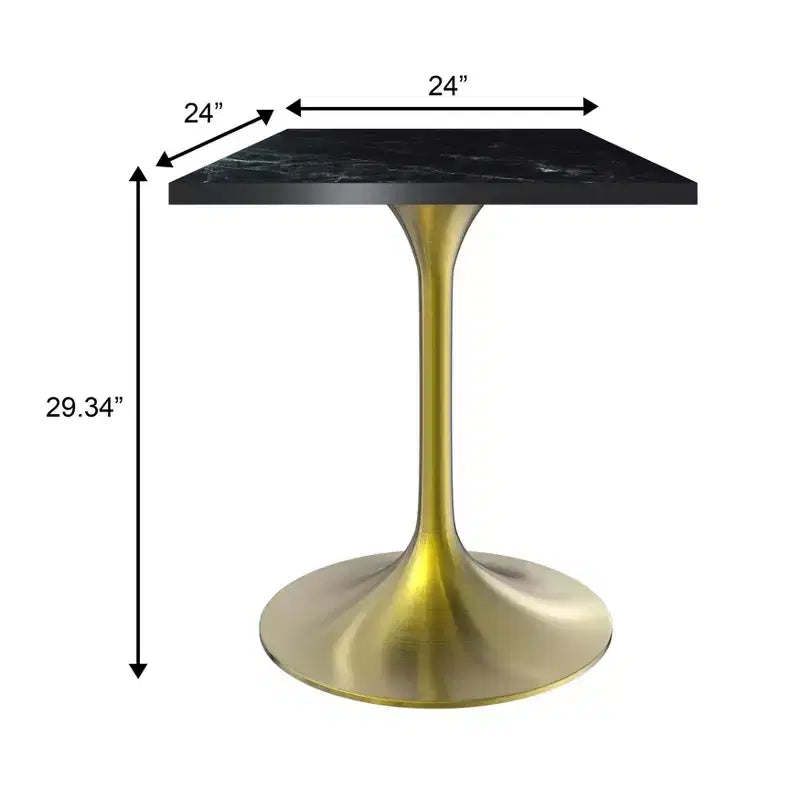 LeisureMod Verve Tavolo da pranzo quadrato da 24 pollici - Top moderno in MDF con base a piedistallo in oro spazzolato Tavolo da caffè d'accento per cucina, casa e caffè