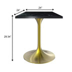 LeisureMod Verve Tavolo da pranzo quadrato da 24 pollici - Top moderno in MDF con base a piedistallo in oro spazzolato Tavolo da caffè d'accento per cucina, casa e caffè
